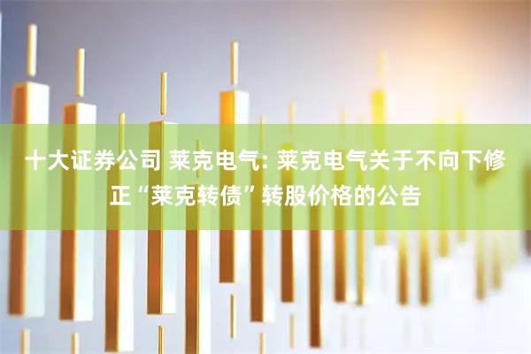 十大证券公司 莱克电气: 莱克电气关于不向下修正“莱克转债”转股价格的公告